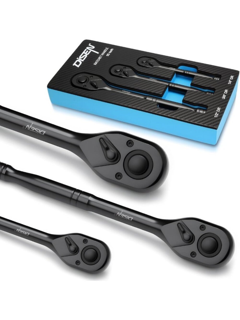 3PCS Black Ratchet Wrench Set | 90-Tooth Drive, Reversible Quick Release